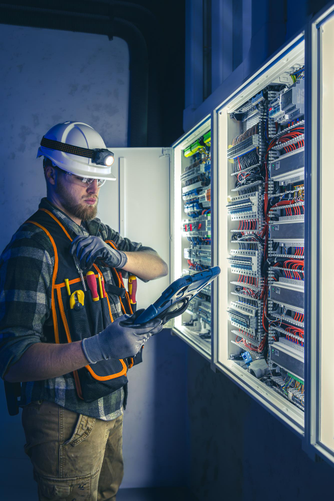 Engineer working with electrical equipment